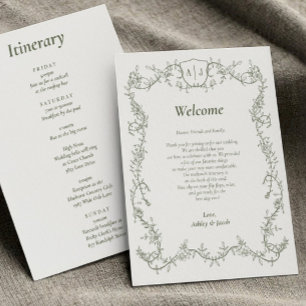 Sage Green Botanical Wedding Letter and Itinerary Programme