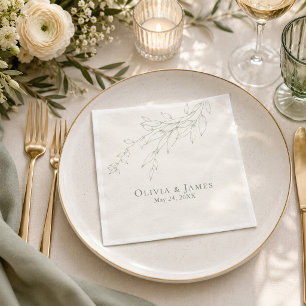 Sage Green Botanical Wedding Napkin