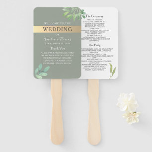 Sage Green Botanical Wedding Program Fan