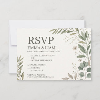 Sage Green Botanical Wedding RSVP Card | Elegant G