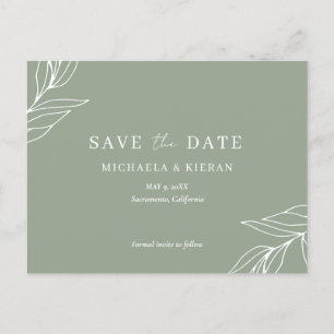 Sage Green Botanical Wedding Save The Date Announcement Postcard