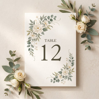 Sage Green Botanical Wedding Table Number