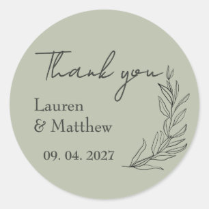 Sage Green Botanical Wedding Thank You Classic Round Sticker