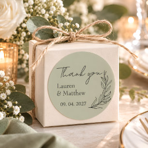 Sage Green Botanical Wedding Thank You Classic Round Sticker