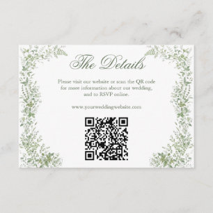Sage Green Botanical Wedding Website QR Code Enclosure Card