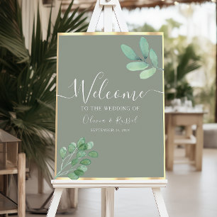 Sage Green Botanical Wedding Welcome Sign