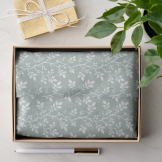 Sage Green Botanical Woven Branches and Leaves Tissue Paper