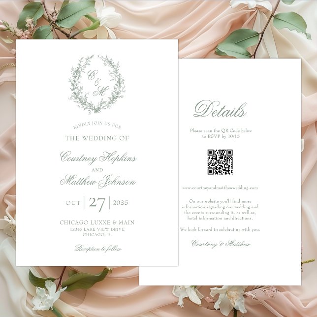 Sage Green Botanical Wreath All In One Wedding Invitation (Creator Uploaded)