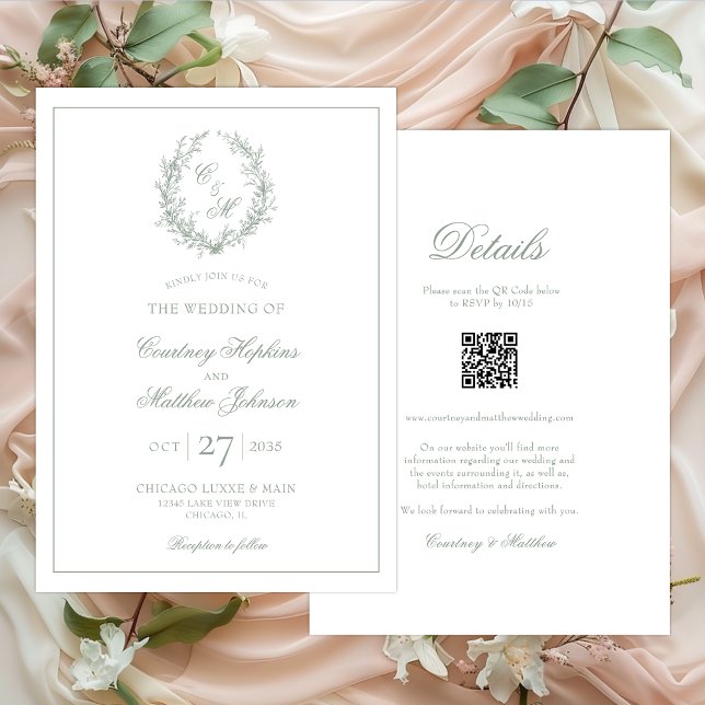 Sage Green Botanical Wreath All In One Wedding Invitation (Creator Uploaded)