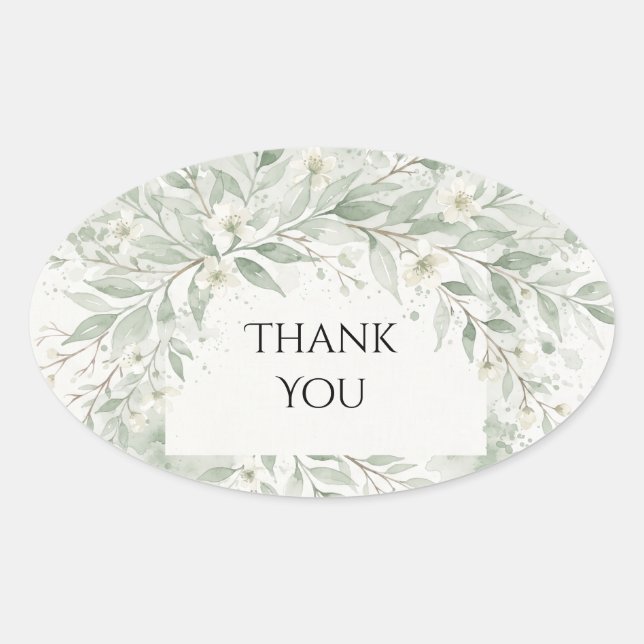 Sage Green Botanical Wreath Wedding Oval Sticker (Front)