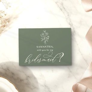 Sage green Bouquet Will you be my bridesmaid Enclosure Card