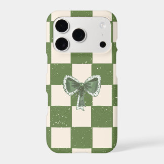 Sage Green Bow Aesthetic Vintage Chequerboard Phon