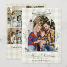 Sage Green Bow Arch Multi Photo Merry Christmas