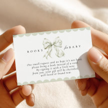 Sage Green Bow Baby Shower Books for Baby Card
