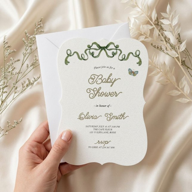 Sage Green Bow Baby Shower Invitation (Creator Uploaded)