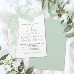 Sage Green Bow Baby Shower Invitation