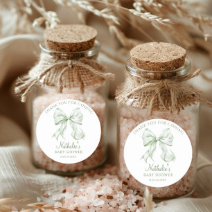 Sage Green Bow Baby Shower Thank you for coming Classic Round Sticker