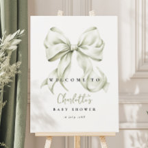 Sage Green Bow Baby Shower Welcome Sign