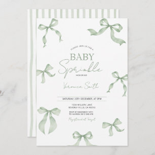 Sage Green Bow Baby Sprinkle Invitation
