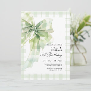 Sage Green Bow Birthday Invitation