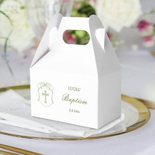 Sage Green Bow Crest Baptism Gable Favour Box