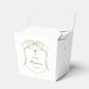 Sage Green Bow Crest Baptism Take Out Favour Box