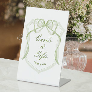 Sage Green Bow Crest Cards & Gifts Pedestal Sign