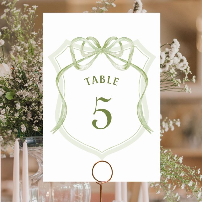Sage Green Bow Crest Table Number (Creator Uploaded)