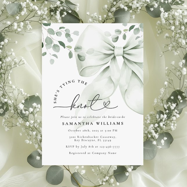 Sage Green Bow Eucalyptus Bridal Shower Invitation (Creator Uploaded)