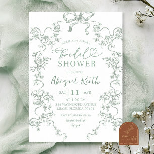 Sage Green Bow Floral French Toile Bridal Shower I Invitation