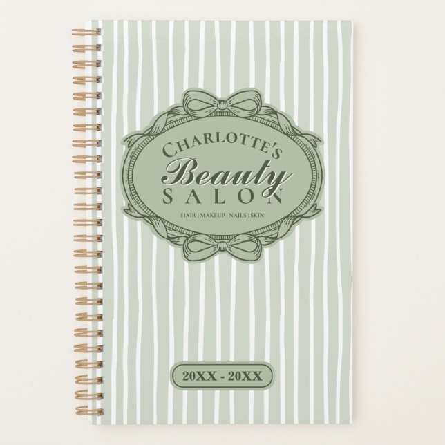 Sage Green Bow Frame Beauty Salon Appointment Planner (Front)