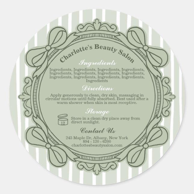 Sage Green Bow Frame Ingredients Directions Label (Front)