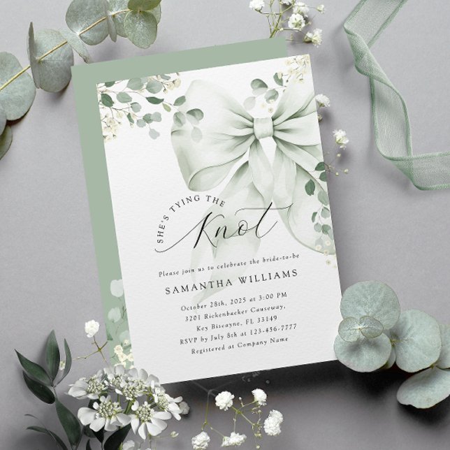 Sage Green Bow Greenery Bridal Shower Invitation (Creator Uploaded)
