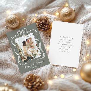 Sage Green Bow Illustration Photo Holiday Card