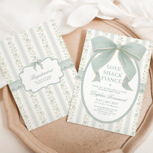 Sage Green Bow Love Shack Fiancé Bridal Shower Invitation