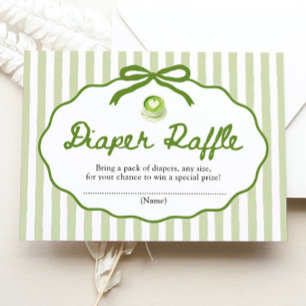 Sage Green Bow Matcha Baby Shower Diaper Raffle Enclosure Card