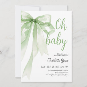 Sage Green Bow Oh Baby Shower Invitation