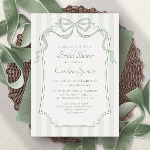 Sage Green Bow QR Code Bridal Shower Invitation