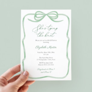 Sage Green Bow She's Tying The Knot Bridal Shower Invitation