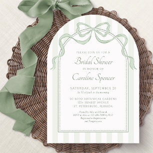 Sage Green Bow Stripes Bridal Shower Invitation