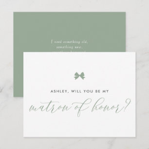 Sage Green Bow Will You Be My Matron of Honour Car Postcard
