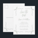 Sage Green Bows and Vows Wedding Save the Date Postcard<br><div class="desc">Sage Green Bows and Vows Wedding Save the Date Postcard. The fine line bow details and airy spacing create a graceful, coquette-inspired style that feels modern yet classic. With its balanced layout and soft tones, this design captures the beauty of a romantic celebration, highlighting charm, elegance, and understated sophistication. Make...</div>