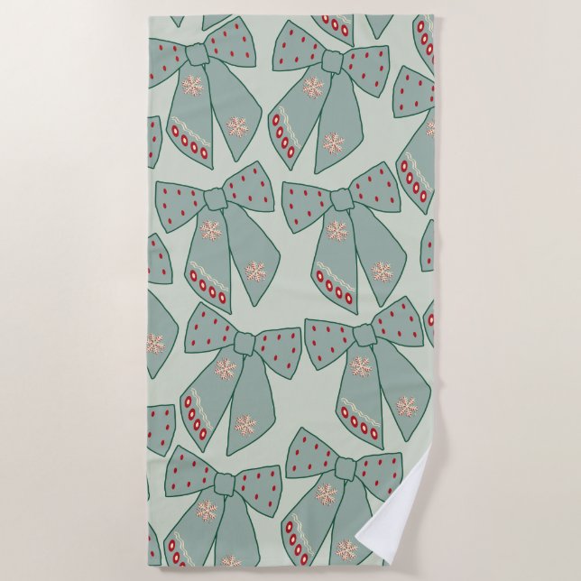Sage Green Bows Beach Towel (Front)