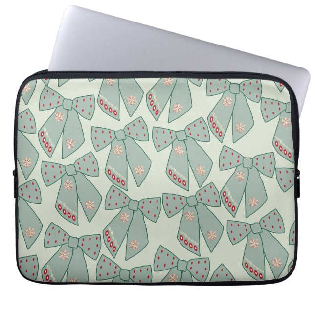 Sage Green Bows Laptop Sleeve (Front)