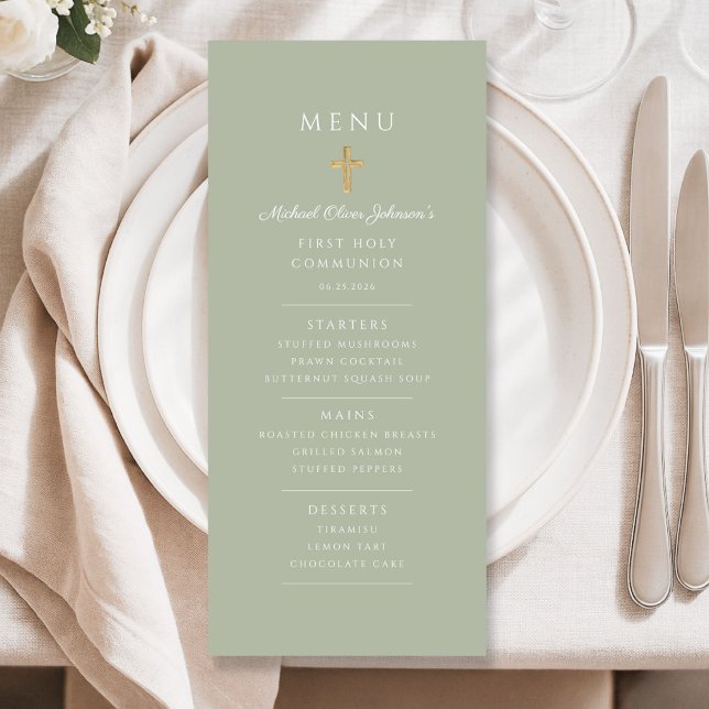 Sage Green Boy First Communion Menu (Sage Green Boy First Communion Menu)