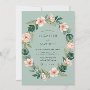 Sage Green Breezy Wildflower Wedding Invitation