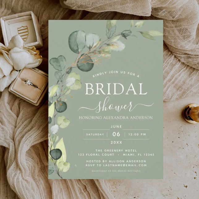 Sage Green Bridal Shower Botanical Eucalyptus Boho Invitation (Creator Uploaded)