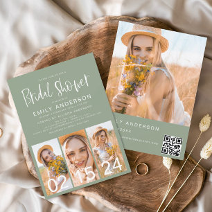 Sage Green Bridal Shower Minimalist QR code Invitation