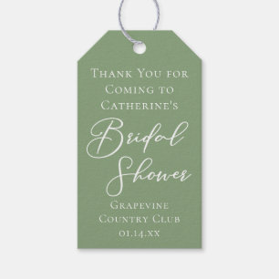 Sage Green Bridal Shower Personalised White Script Gift Tags