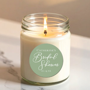 Sage Green Bridal Shower Personalized White Script Classic Round Sticker